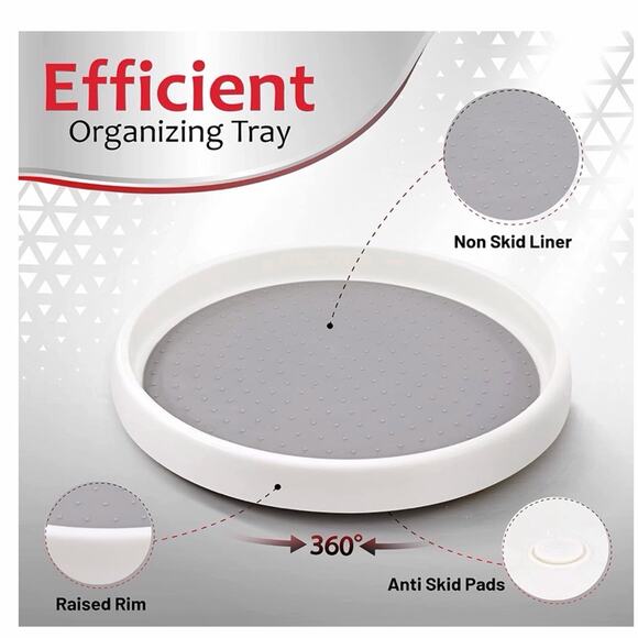 NWT Ram Pro Lazy Susans Non Skid set of 2 Organize Closet or Cabinet White Gray - Picture 2 of 16